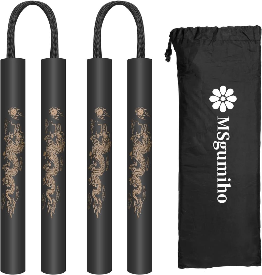 Nunchucks Cord Nunchakus Safe Foam Rubber Training Nunchucks with Cord 2PCS for Kids & Beginners Practice and Training (Black)