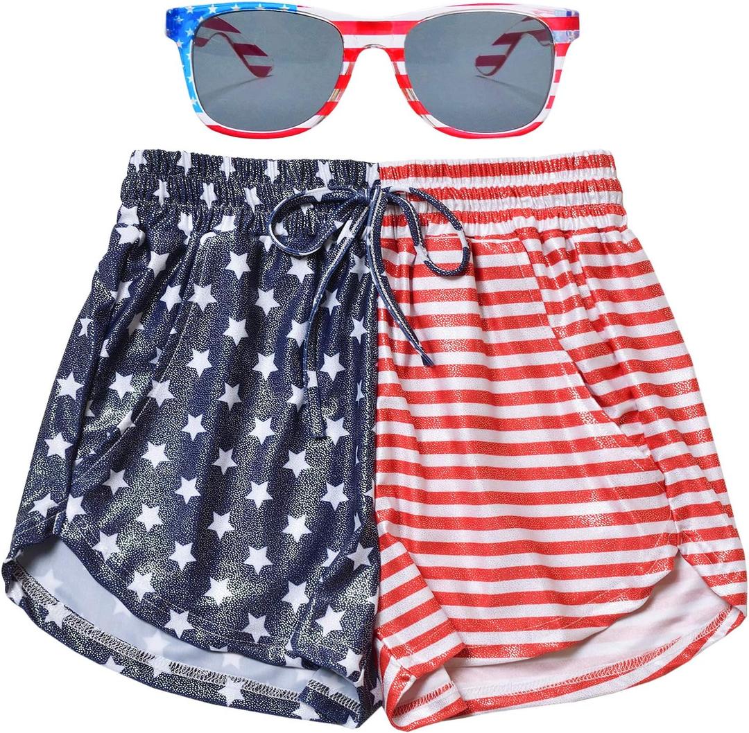 Perfashion Women's Metallic Shorts Summer Sparkly Hot Outfit Shiny Short Pants (Flag)S