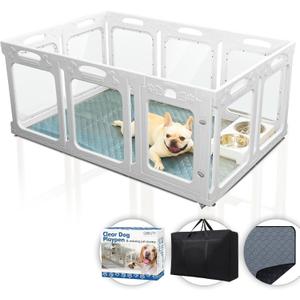Clear Dog Playpen with Door - Height 24 Inch, 10 Panels - Reduces Indoor Puppy/Small Dog Anxiety, White