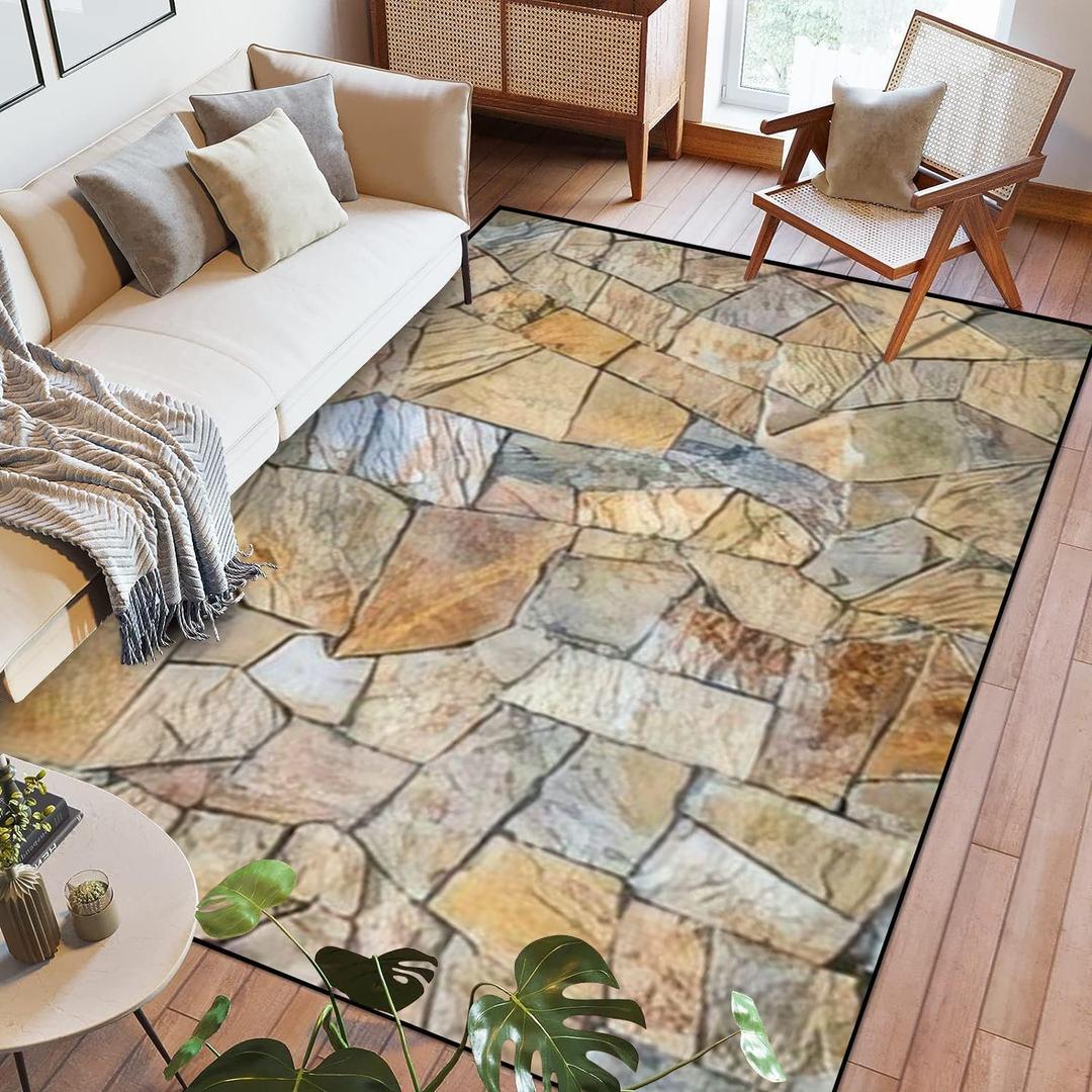 Area Rug Texture Stone Wall Cladding Seamless Flagstone Detail Outdoor Washable 6x9 feet Large Rugs for Bedroom Kitchen Living Room Non Slip Outdoor Carpets Soft Mats for Home Playroom Decor (Pattern10)