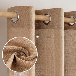 MIULEE Brown Linen Curtains 84 Inches Long 2 Panels for Bedroom Living Room, Soft Thick Linen Textured Window Drapes Semi Sheer Light Filtering Grommet Neutral Rustic Burlap Farmhouse Country Decor