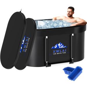 XL Ice Bath Tub for Athletes, 110 Gal Large Oval Cold Plunge Tub with 2 Foldable Ice Mold & Cover for Recovery and Cold Water Therapy, Multiple Layered Portable Foldable Ice Bath Plunge for Home,Gym