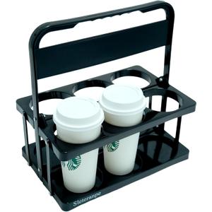 6-Cup Drink Carrier with Handle - Foldable Reusable Cup Holder for Large Drinks, Delivery Accessories for Doordash/Ubereats/Grubhub, Portable Beverage Carrier, Black