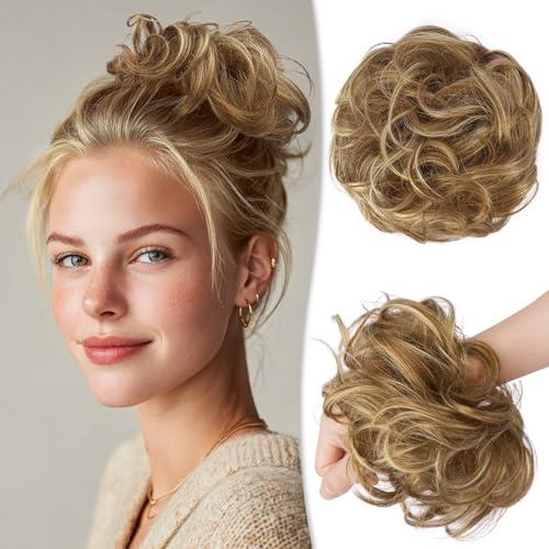 RUWISS Messy Bun Hair Piece Human Hair Messy Rose Bun Hair Buns Hair Piece for Women Real Hair Scrunchies Updo Hair Pieces Bun Extension Ponytail Messy Hair Bun (Medium Auburn/Blonde)