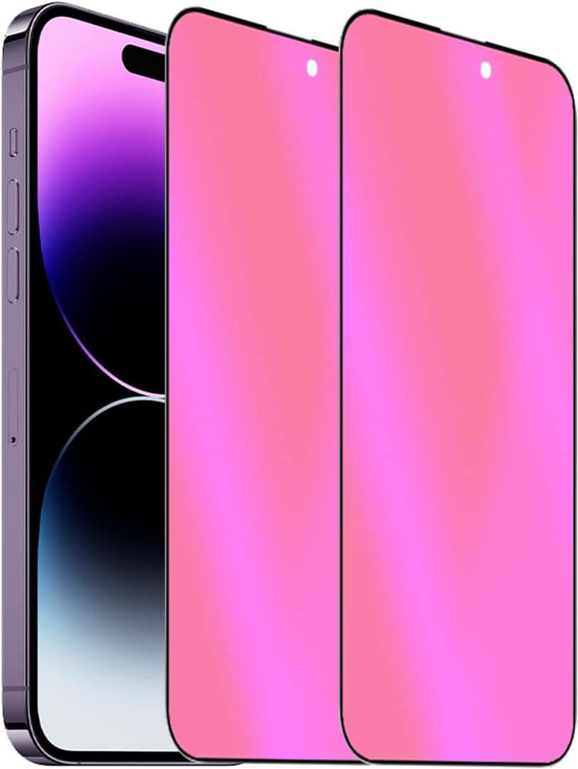 2 Pack Anti-Blue Privacy Tempered Glass Suit for iPhone 14 Pro Mirror Anti-Spy Screen Protector Anti-Peeping Film Electroplated Gradient 9H Hardness Anti-scratch 6.1 inch (Colorful)