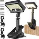 Pacify Clip On Solar Lights Outdoor with Motion Sensor, 92 LED 600LM Adjustable Solar Clip Lights, IP65 Waterproof Clamp Solar Lights for Fence Deck Gutter Camping Security(2 Pack Warm White 3000K)