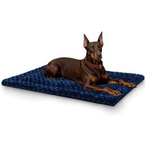 Washable Dog Bed Mat Soft Dog Crate Pad Fluffy Pet Kennel Beds Sleeping Mattress with Non-Slip Bottom for Large Jumbo Medium Small Dogs, 47 x 29 Inch, Blue