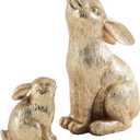 Set of 2 Easter Bunny Figurines, Gold Home Decor Resin Rabbit Statue, Easter Table Decor, Rabbit Figurines for Spring, Vintage Decorations Indoor Home Decor for Living Room Farmhouse Gift