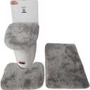 Thicken 3 Piece Bathroom Rug SetU-Shaped Contour Rug, Mat and Toilet Lid Cover,Water Absorbent Soft Microfiber Shaggy Bathroom Mat,for Tub, Shower, Bath Room,Machine Washable (Dark Gray)