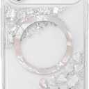 SCORPIFY for iPhone 17 Pro Max Case [Compatible with MagSafe] with Gleam Pearl Luster,Cute Clear Magnetic Phone Cover Bumper for Women Girls,Glitter Sparkle Silver Foil Flakes & Mother-of-Pearl Design