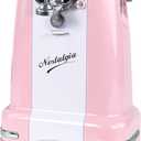 Nostalgia Retro Electric Can Opener for Kitchen with Magnetic Lid Remover, Knife Sharpener, and Soda or Beer Bottle Opener, Pink