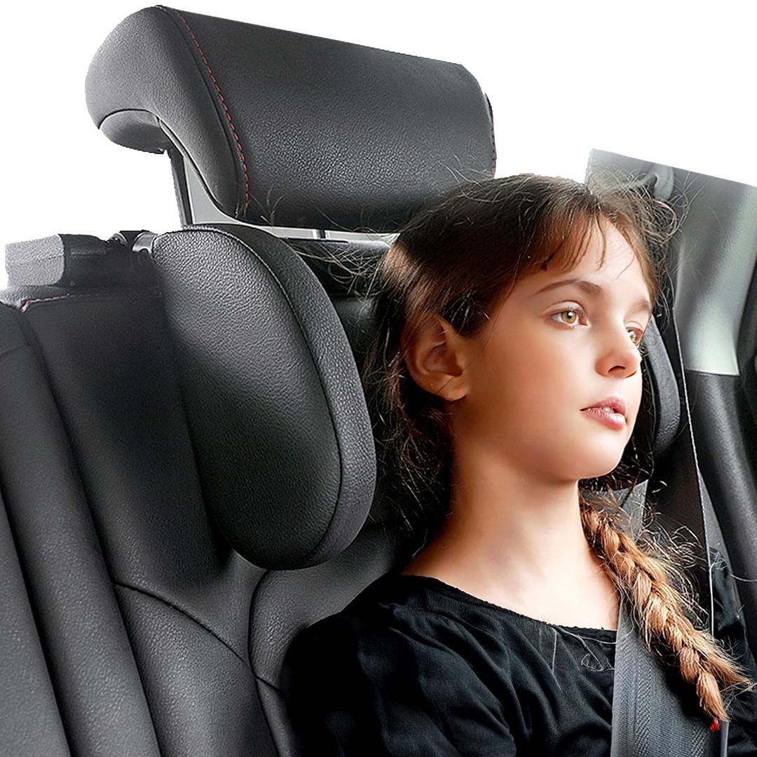 JZCreater Car Headrest Pillow, 180Adjustable Head Neck Support Pillow, U- Shaped, Travel Sleeping Car Headrests, Only for Car Seat Headrest with 2 Metal Poles Not for Fixed or Integrated headrests