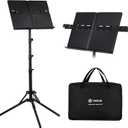 Vekkia Music Stand - Lightweight and Portable, Adjustable Panel Extension Clip, Oversized Carrying Bag, 64 In, Foldable, Easy Installation for Outdoor, Travel & Practice (Black)