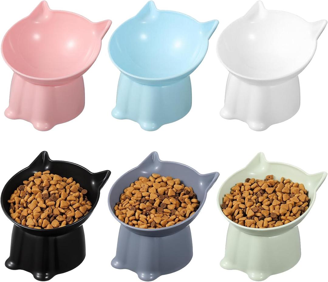 Kifmurase 6Pcs Elevated Cat Bowls, 15Raised Cat Food Bowl, Anti Vomiting Tilted Raised Whisker Friendly Cats Dishes, Plastic Pet Food and Water Bowls for Cats and Small Dogs