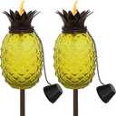 Sunnydaze Tropical Pineapple Glass Patio Torches Set of 2 - 23 to 63-Inch Outdoor Lawn Torch, Garden, Deck & Backyard - Yellow