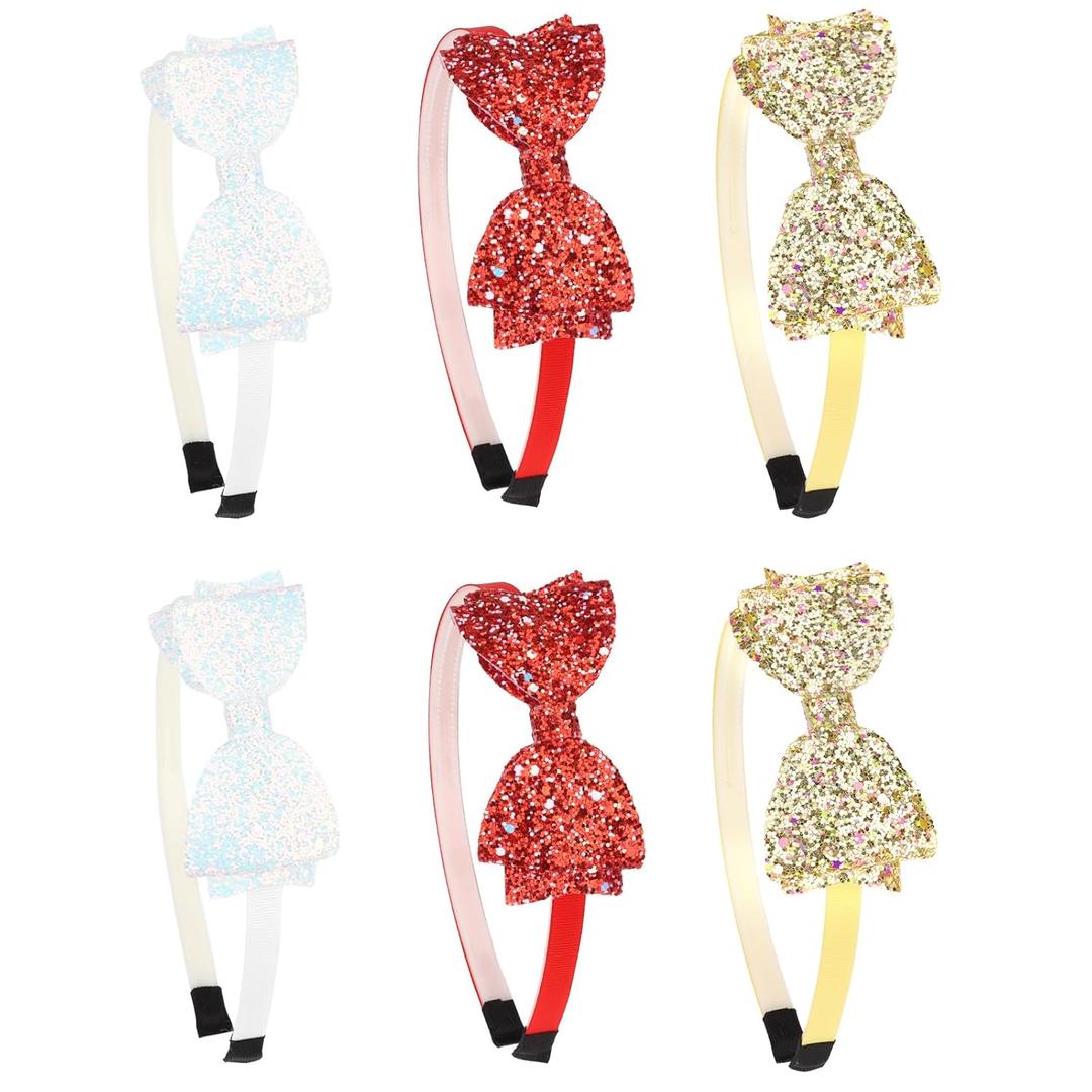 Semato 6 Pcs Glitter Christmas Headbands for Girls Hairbands for Girls Hair Accessories Toddler Headband Little Girl Hair Accessories (bows(white+red+gold))