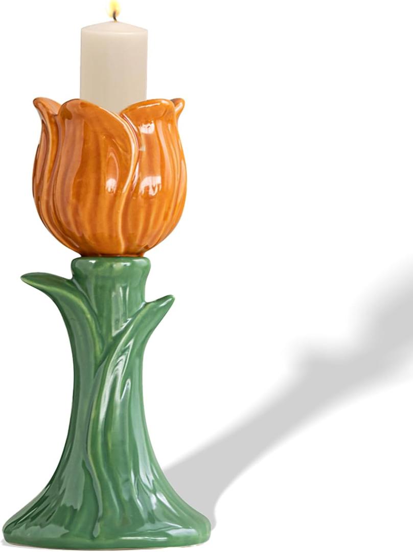 Ceramic Candlestick Holder Candle Holder for Taper Candles,Incense, Santo Palo, Halloween Christmas Wedding Parties, Dining Room Home Decoration Display (Orange)