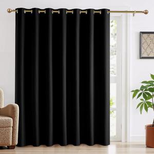 RYB HOME 100% Blackout Curtain for Sliding Glass Doors, Extra Wide Thermal Insulated Privacy Linen Curtains for Bedroom/Patio Door/Living Room/Open Closet, Room Divider, Black, W100xL108, 1 Panel