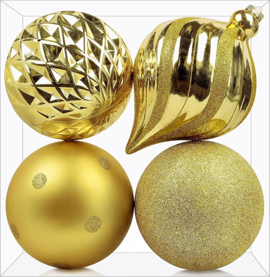 SHareconn 4ct 6 Inch Large Christmas Tree Balls Ornaments, Colored Shatterproof Plastic Decorative Baubles Decorations for Xmas Tree Decor Holiday Party Wedding Decoration (Gold, 150mm)