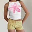 Women Y2k Floral Print Spaghetti Strap Crop Tank Tops Cute Boat Neck Tight Fitted Sleeveless Camisole Going Out (M)