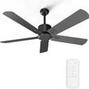 52 Inch Ceiling Fan No Light - Outdoor Indoor Flush Mount Low Profile DC Motor Fan with Remote, 5 Blades Reversible Silent Fan for Patio, Bedroom, Living Room, Garage (Black)