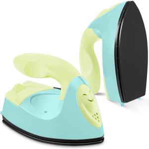 Honoson Mini Craft Iron Mini Heat Press Small Iron 3.93 x 2.36 x 2.76 In Portable Handy Tiny Flatiron with Charging Base Accessory for Fuse Bead Patch DIY Heat Transfer Vinyl(Light Yellow, Mint Green)