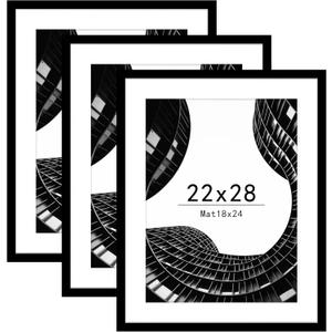 Abtgt 22x28 Picture Frame Set of 3, Display Pictures 18x24 with Mat or 22x28 without Mat, Poster Frame for Wall Mounting Display, Black