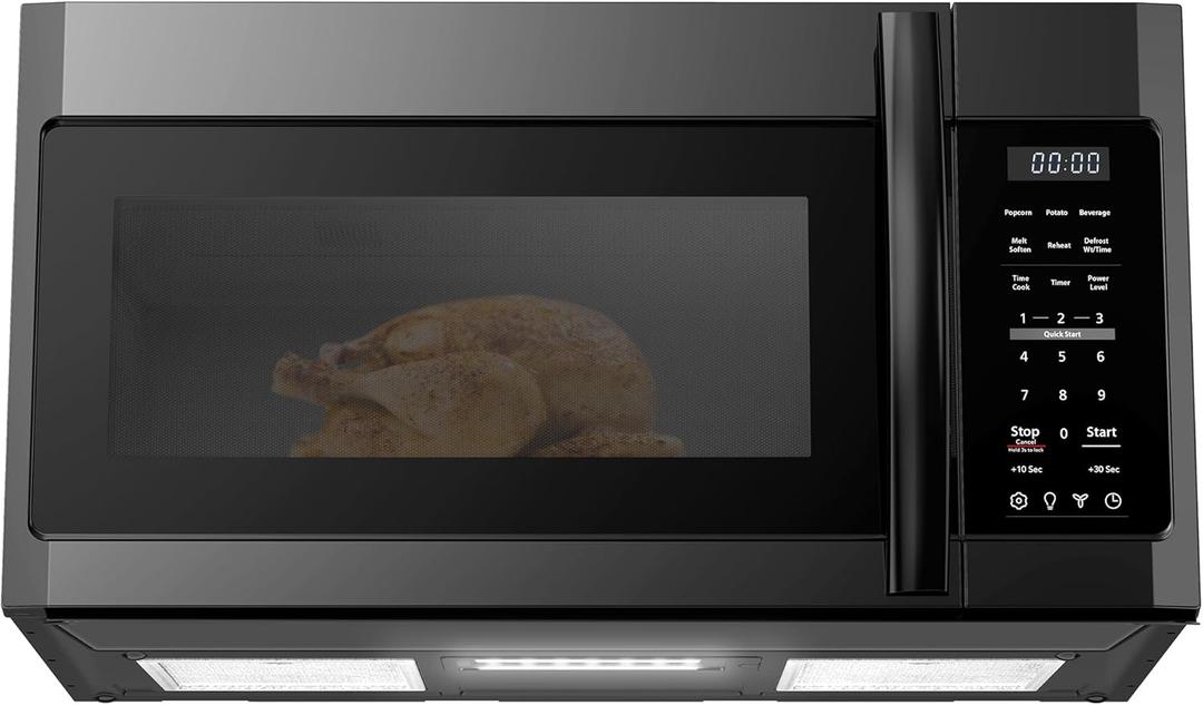 BLACK+DECKER Over the Range Microwave Oven with Vent and One-Touch Auto Cooking, 1.7 cu. ft. OTR Over Stove Microwave, Black, 1000 Watts, EM044K6CF-BK