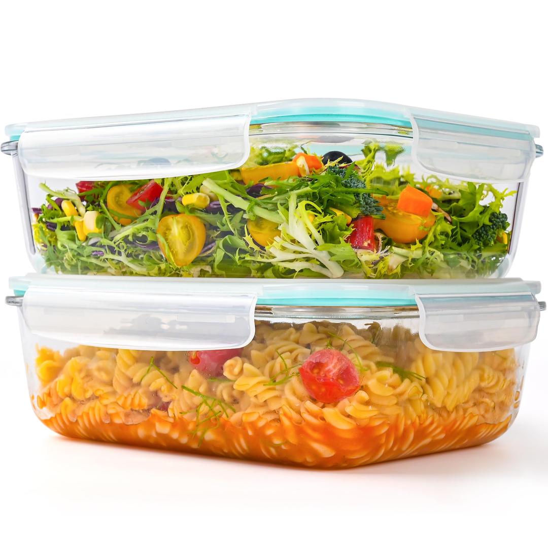 LOVYANXUE 2Pack 9.8 Cups/ 78 Oz Large Glass Food Storage Containers with Lids, Glass Meal Prep Containers with Airtight Lids - BPA Free, Leakproof, Ideal for Food Storing/ Serving, Microwave/ Oven Safe