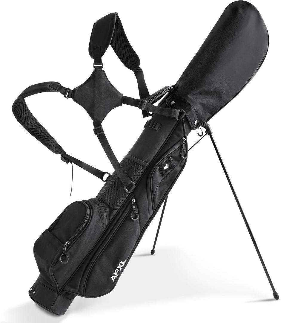 Small Golf Bag, 3 Divider Fit Up to 8 Clubs, Golf Stand Bag with Rain Cover, Easy to Carry and Durable Pitch n Putt Golf Bag, Lightweight Golf Bag with Strap and Stand for Men n Women (Black)
