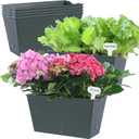 Window Box Planter 6 Pcs, 12.6 Inches Self Watering Rectangle Flower Plant Pots with Drainage Holes & Breathable Trays, Vegetable Planters for Windowsill Patio Garden Balcony Porch Yard (Dark Green)