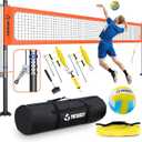 Professional Heavy Duty Volleyball Net Set for Backyard & Beach, Outdoor Net System with Steel Anti-Sag Winch, 32FT Reinforced Net, Height Adjustable Rust-Resistant Aluminum Poles, Portable Carry Bag