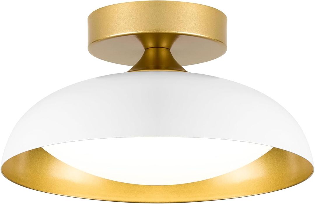 kudos Flush Mount Ceiling Light, 9.5inch LED Ceiling Light Fixture, White and Gold Finish, 12W 600lm Modern Hanging Light Fixtures for Living Room, Bedroom, Hallway, 5CCT Adjustable, KDCL01-WT-S