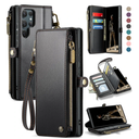 Defencase for Galaxy S25 Ultra Case Wallet with RFID Blocking Card Holder for Women Men, PU Leather Magnetic Snap Flip Wristlet Strap Zipper Wallet Phone Cases for Samsung Galaxy S25 Ultra 6.9", Black