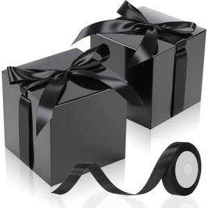 48 Pcs Christmas Gift Boxes with Ribbon Small Party Favor Boxes with Lids Mini Treat Candy Container for Wedding, Party, Birthday, Valentine's Day and More(Black,4 Inch)
