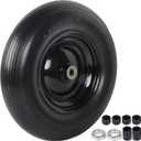 4.80/4.00-8" Flat Free Tire and Wheel - 16 Inch Solid Rubber Wheelbarrow Tires with 5/8" and 3/4" Ball Bearings, 3" Centered Hub (Extra Adapter kit includes Bearing, 1" and 1/2" Nylon Spacers)