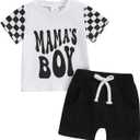 Toddler Baby Boy Summer Clothes Mamas Boy Checkerboard T-Shirts Tops and Elastic Shorts Sets Newborn Infant Clothes (12-18 Months)