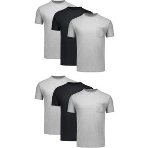 Hanes Pocket T-Shirt Pack, 6-Pack, Cool & Breathable Cotton Tees, Stay-Tucked Undershirts for Men (Large, Black/Grey)