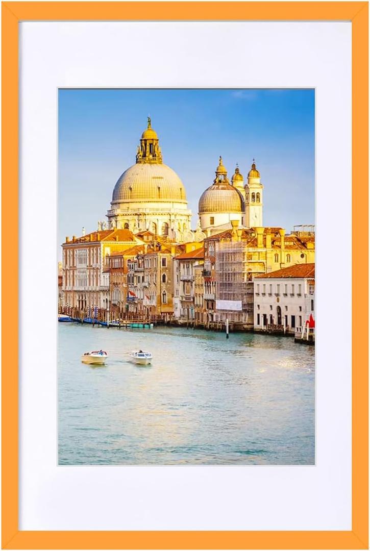 wyooxoo 16x24 Poster Frame Orange Made of Solid Wood Picture Frames Display Pictures 12x18 with Mat or 16x24 Without Mat Colorful Frame For Horizontal Vertical Wall Mounting