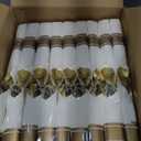Goodluck 350 Piece Gold Plastic Dinnerware Set for 50 Guests, Fancy Disposable Plates, Include: 100 Gold Rim Plastic Plates, 150 Silverwares, 50 Pre Rolled Napkins, 50 Cups for Party, Wedding