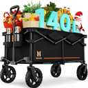 Navatiee 140L Collapsible Folding Wagon, Large Capacity Foldable Wagon with Silent All-Terrain Wheels, Utility Grocery Cart for Camping Shopping Outdoor, Black