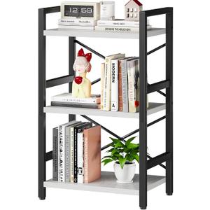 Homeiju Bookshelf, 3 Tier Industrial Bookcase, Metal Small Bookcase, Rustic Etagere Book Shelf Storage Organizer for Living Room, Bedroom, and Home Office(White) Patent Pending D29873033