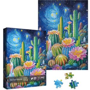 Galaxy Garden Landscape Jigsaw Puzzle 1000 Piece for Adult, Flower Plant Cactus Scenery Jigsaw Puzzles, Difficult Art Aesthetic Pretty Puzzle