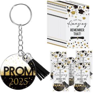 3 x 50 Sets Class of 2025 Graduation Prom Gifts Inspirational Keychain Motivational Congratulations Cards for Graduation Party (Black)
