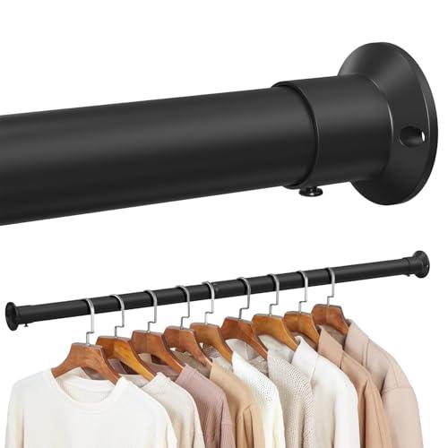TOPROD Closet Rod,17 to 84 Inches Matte Black Closet Rods for Hanging Clothes Heavy Duty Closet Hanging Rod Adjustable Closet Poles for Wardrobes,RV,Laundry
