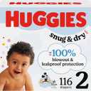 Huggies Size 2 Diapers, Snug & Dry Baby Diapers, Size 2 (12-18 lbs), 116 Count