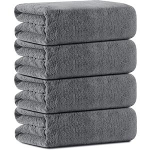 Oversized Bath Towels Set of 4, Dark Gray Extra Large Bath Sheets Towels for Adults 35x70in, Ultra Soft Bathroom Towels Microfiber Quick Dry Towel Absorbent Shower Towels For Spa Camping Beach Fitness