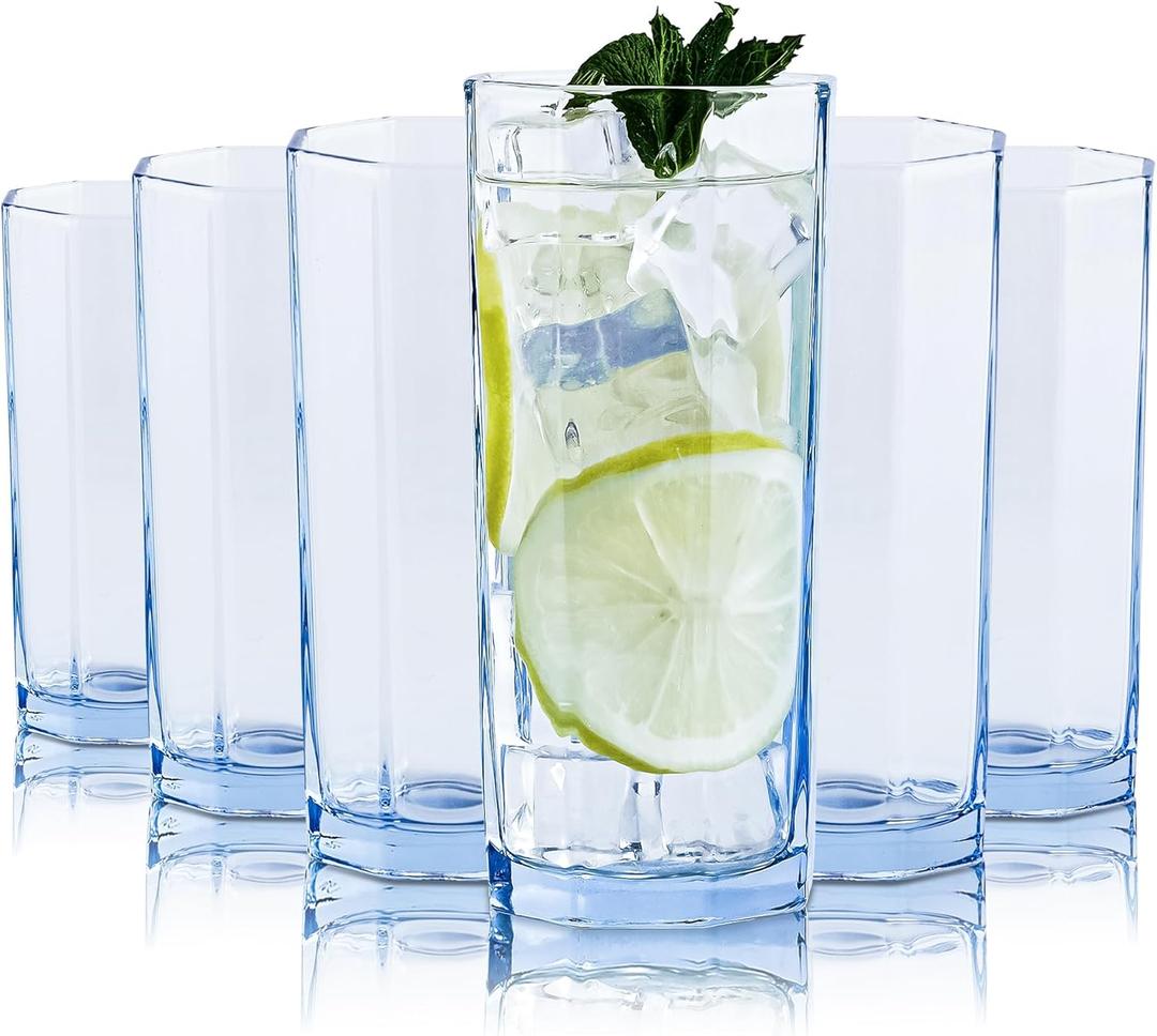 CREATIVELAND Geometric Shapes Glass Drinking Glasses Set of 6, Solid Color Water Glasses for Juice, Beverages, Beer, Cocktail(blue, 9.46oz)