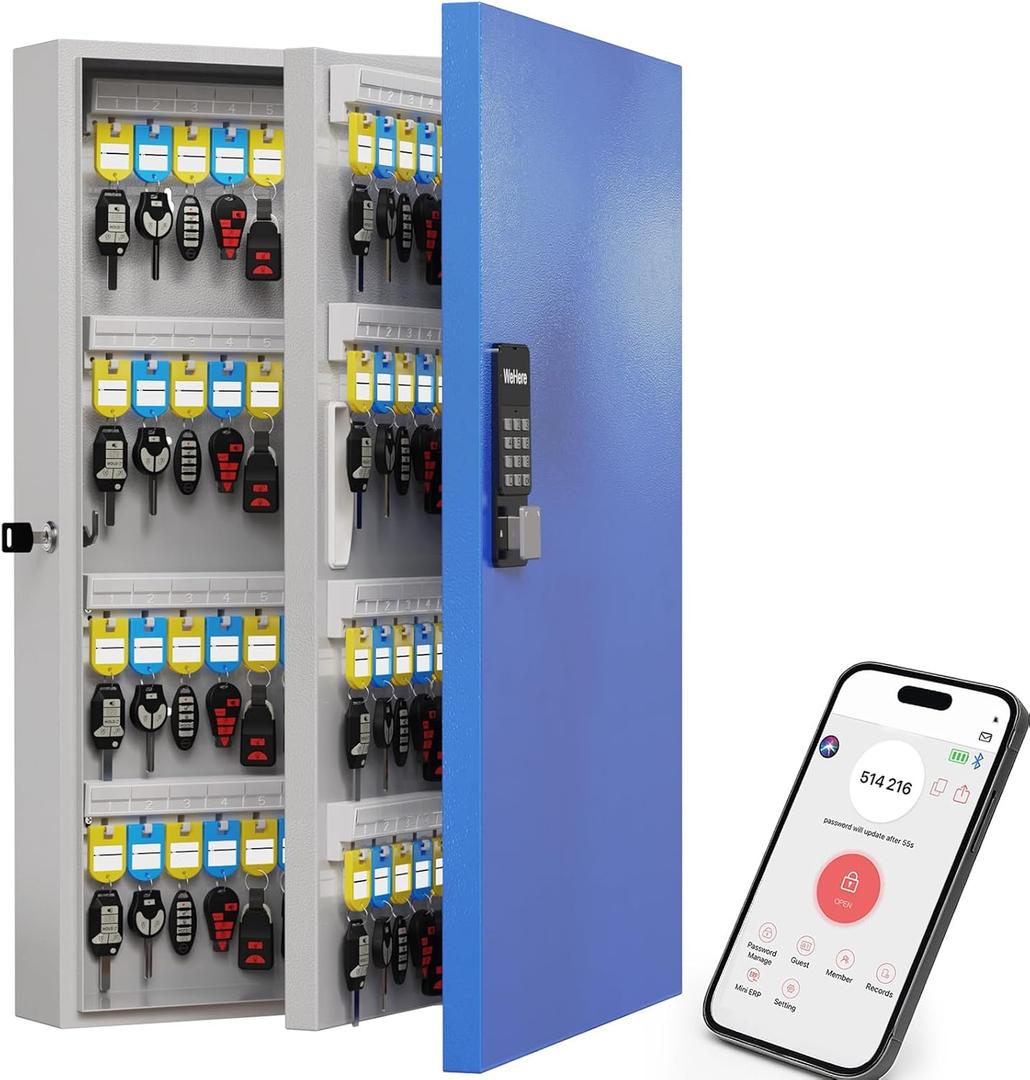 WeHere 192 Key Lock Box Wall Mount, APP Bluetooth/One Time Password/Wi-Fi Remote/Fixed Code/Key Unlock, Smart Key Cabinet, Key Organizer Box for Car Dealert, Hotel, Office, Real Estate Key Manage