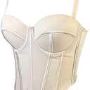 VEENDEO Women's Vintage Strap Party Bustier Corset Top Crop Top Bra Club Party Vest with Detachable Straps (Medium, Beige)